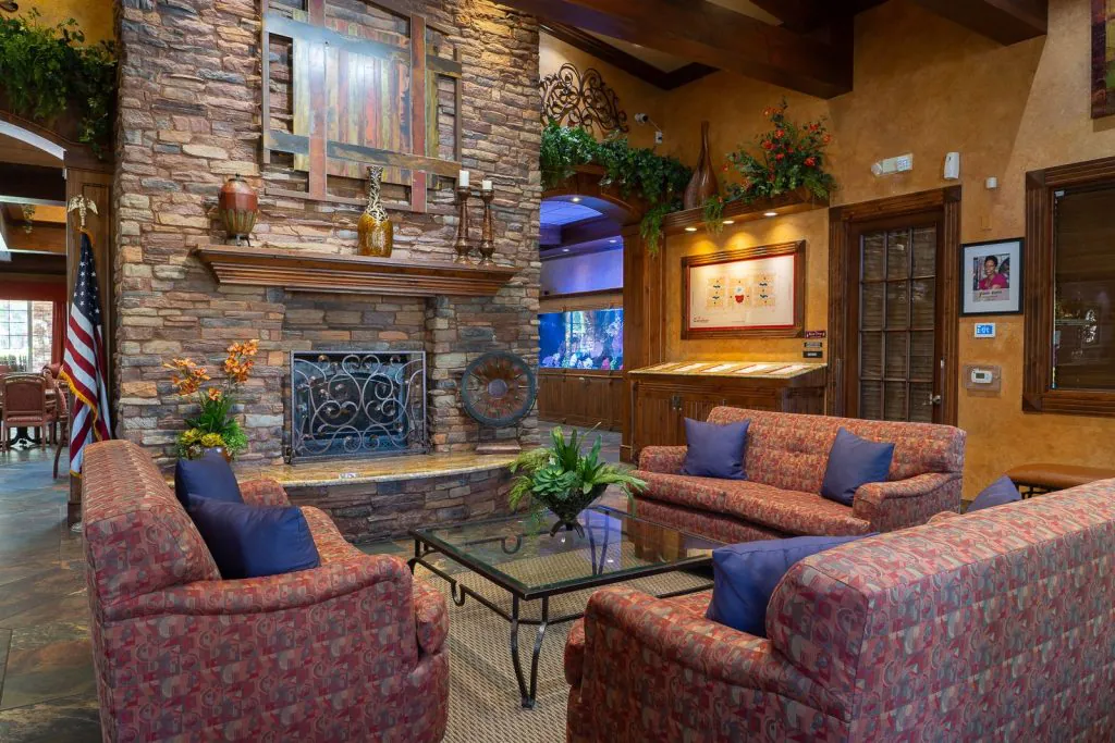 Fireplace lounge in The Willows clubhouse